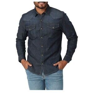 Wrangler Denim Pearl Snap Slim Untuck Fit  Shirt Men's 3XL Blue Long Sleeve